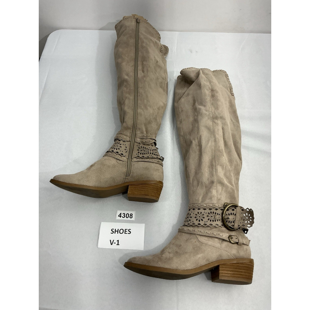 Womans Hog Rated Otk Boots 6.5 Tan Strap Buckle Full Zip Heels